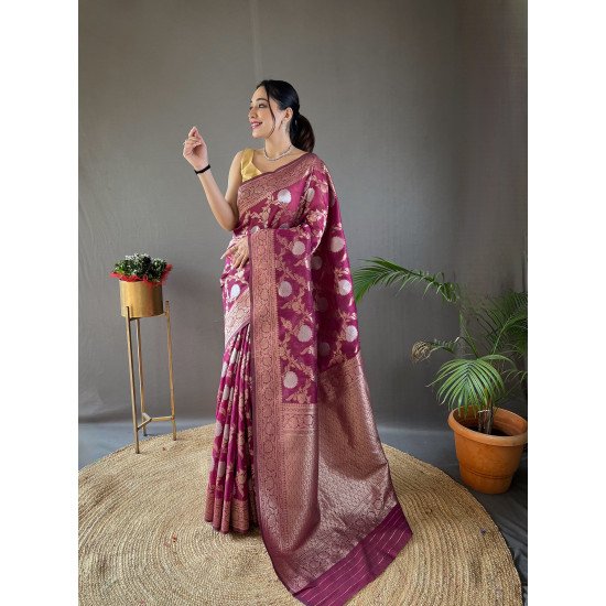 Pure Linen Cotton Saree with Copper and Gold Zari Weaving