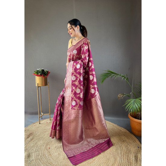 Pure Linen Cotton Saree with Copper and Gold Zari Weaving