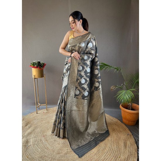 Pure Linen Cotton Saree with Copper and Gold Zari Weaving