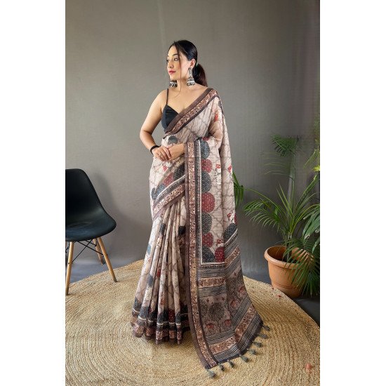 Pure Soft Cotton Tussar Silk Saree with Elegant Prints