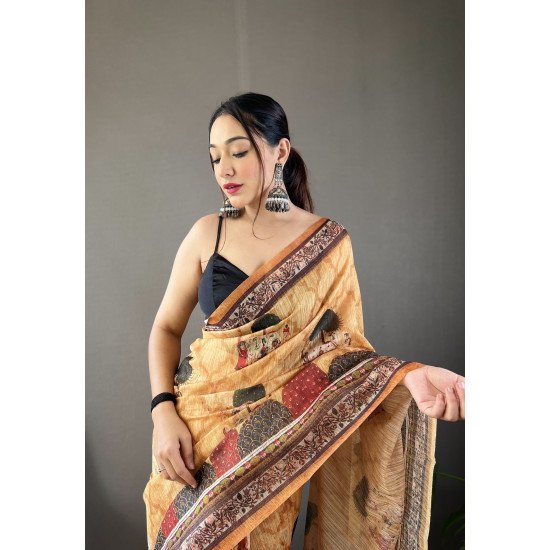 Pure Soft Cotton Tussar Silk Saree with Elegant Prints