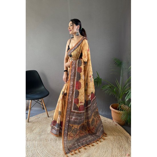 Pure Soft Cotton Tussar Silk Saree with Elegant Prints