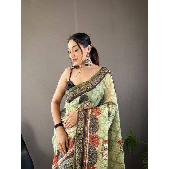 Pure Soft Cotton Tussar Silk Saree with Elegant Prints