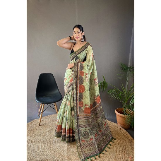 Pure Soft Cotton Tussar Silk Saree with Elegant Prints