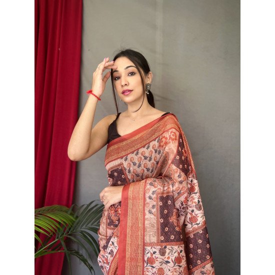 Beautiful Cotton Sarees with Kashmiri Digital Print and Floral Border