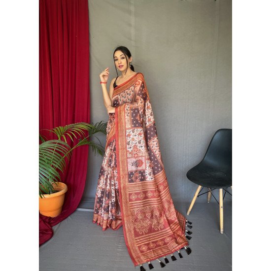 Beautiful Cotton Sarees with Kashmiri Digital Print and Floral Border