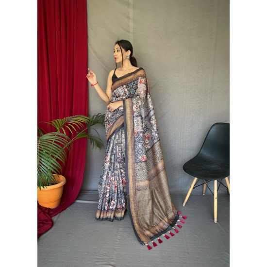 Beautiful Cotton Sarees with Kashmiri Digital Print and Floral Border