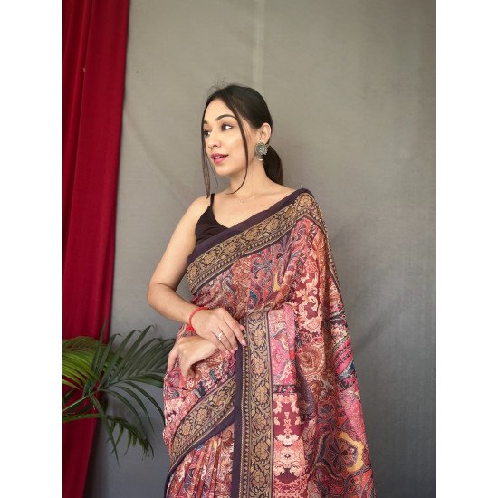 Beautiful Cotton Sarees with Kashmiri Digital Print and Floral Border