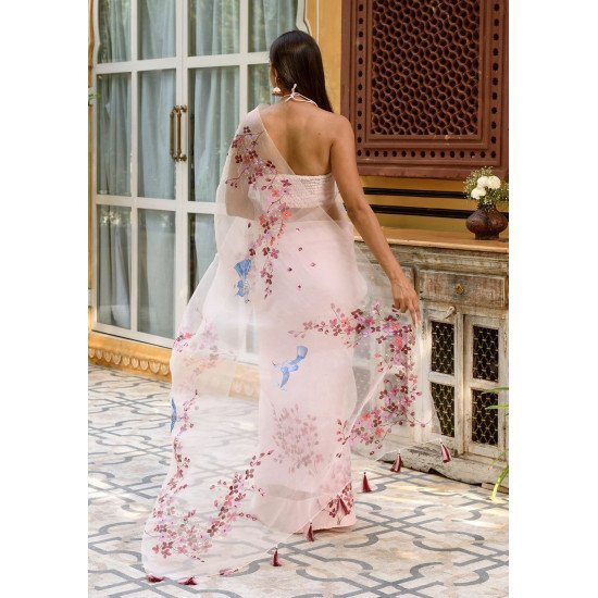 Love the heaven light pink organza banarsi saree for wedding