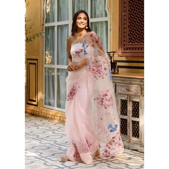 Love the heaven light pink organza banarsi saree for wedding