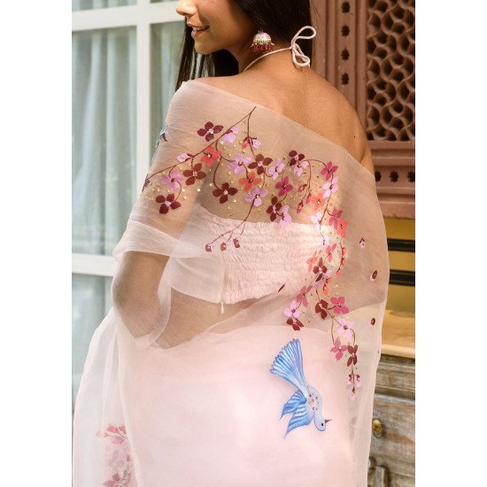 Love the heaven light pink organza banarsi saree for wedding