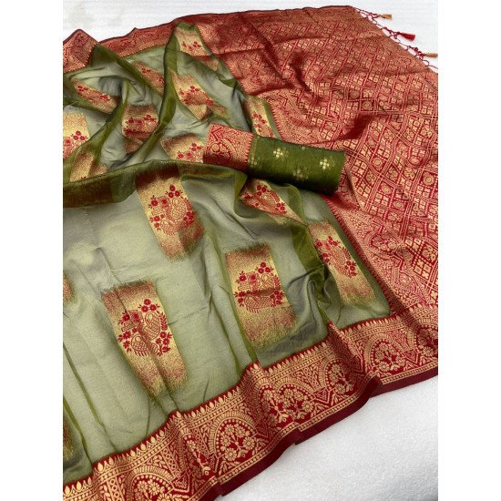 Green organza soft silk saree 