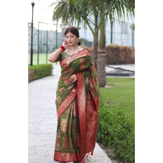 Green organza soft silk saree 