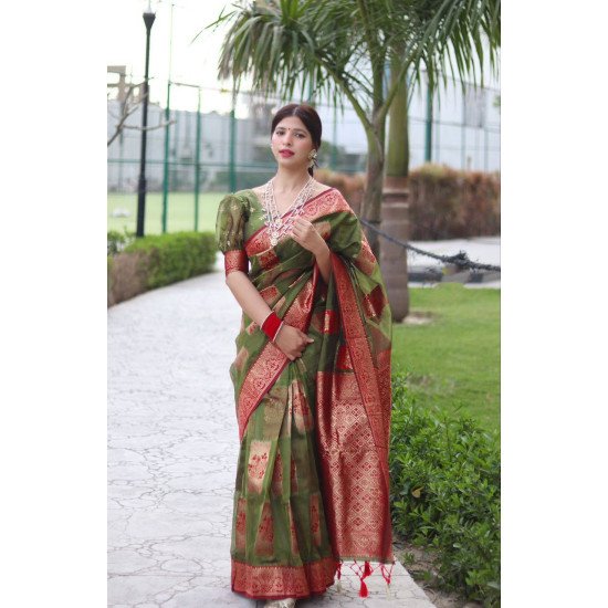 Green organza soft silk saree 