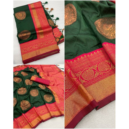 Green peach banarasi saree