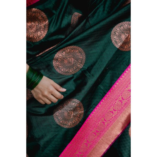 Green peach banarasi saree