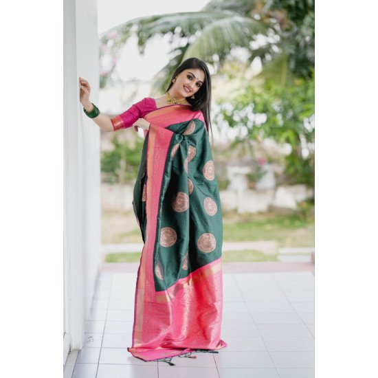 Green peach banarasi saree