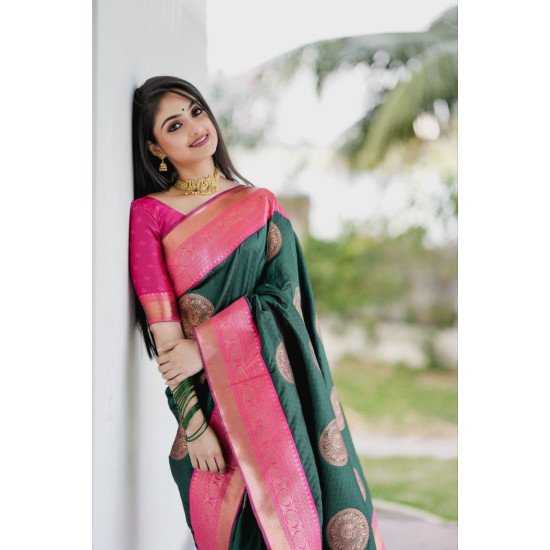 Green peach banarasi saree