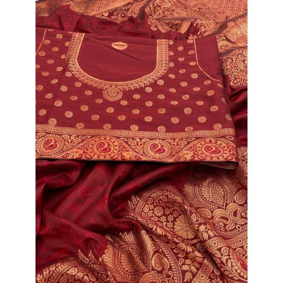 Designer maroon banarasi silk saree