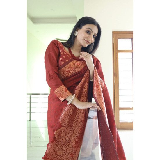 Designer maroon banarasi silk saree