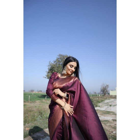 Banarasi wine color silk saree 