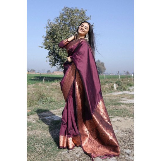 Banarasi wine color silk saree 