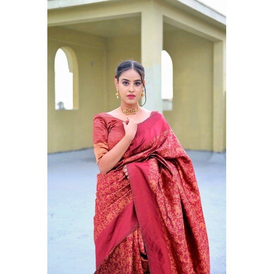 Pure banarasi zari weaving maroon saree