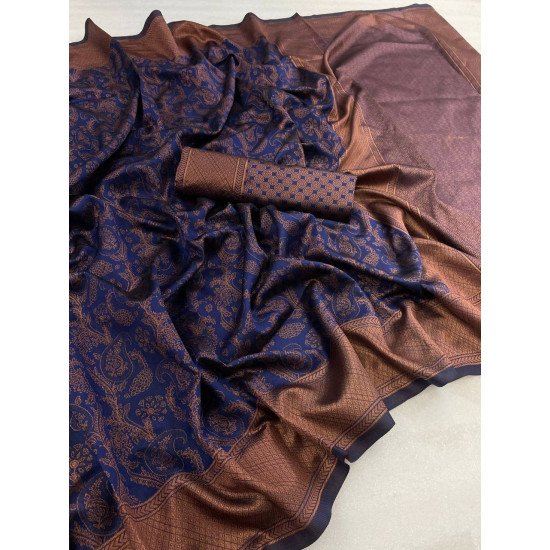 Stunning look navy blue heavy banarasi saree