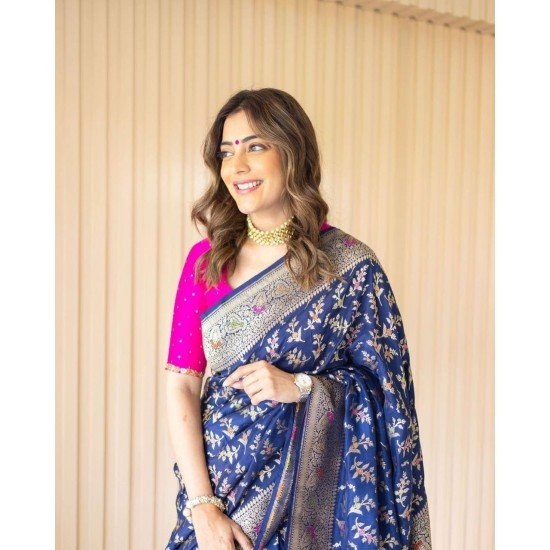 Banarasi Silk Blue Bridal Handloom Saree Online Shopping India USA – Sunasa