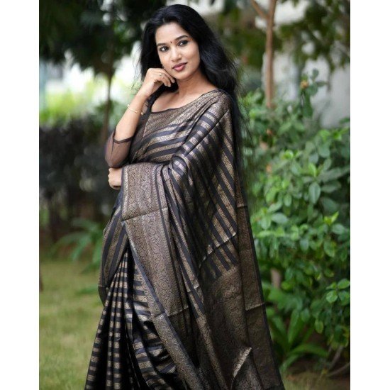 Grey banarasi saree party wear with copper zari weaving