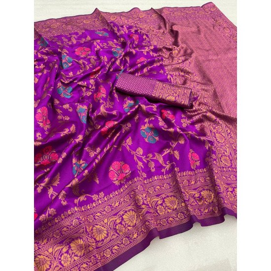 Pure Purple color copper zari banarasi silk saree