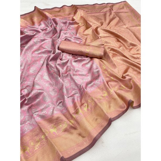 Silver zari weaving banarasi saree pink colour