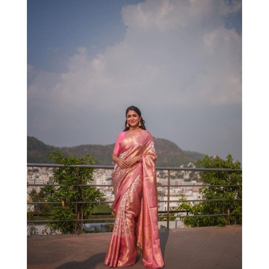 Silver zari weaving banarasi saree pink colour