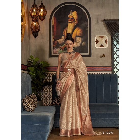 Mesmerizing Karshani tissue silk saree with copper zari weaving