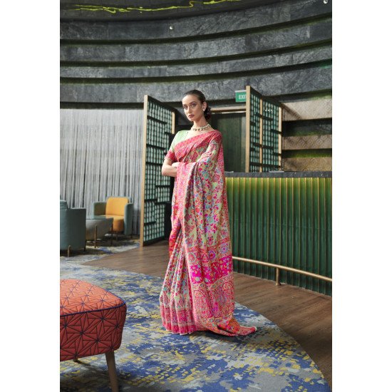 Fantastic modal kashmiri silk hand weaving saree