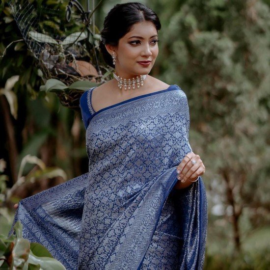 A unique and beautiful saree in royal blue georgette saree. Beautifully  decorated with silver seq… | Party wear sarees online, Indian clothes  women, Indian dresses