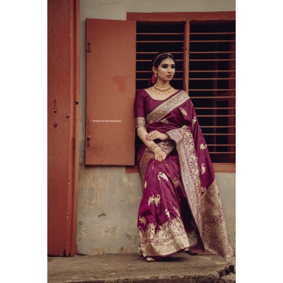 Stylish peacock purple paithani litchi silk sarees 