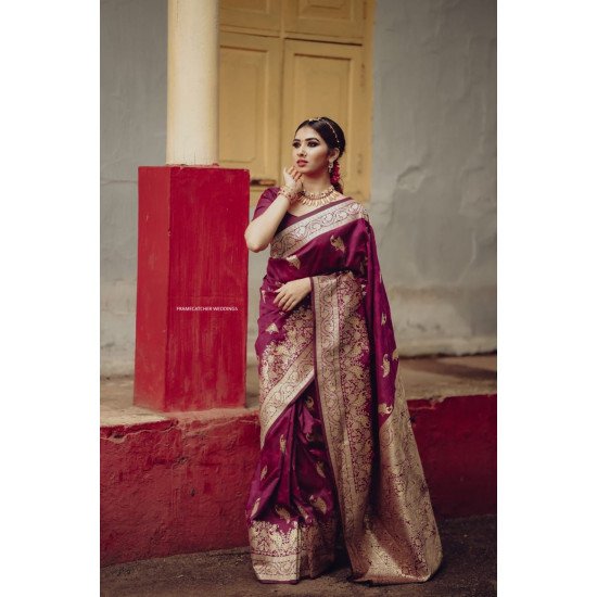 Stylish peacock purple paithani litchi silk sarees 