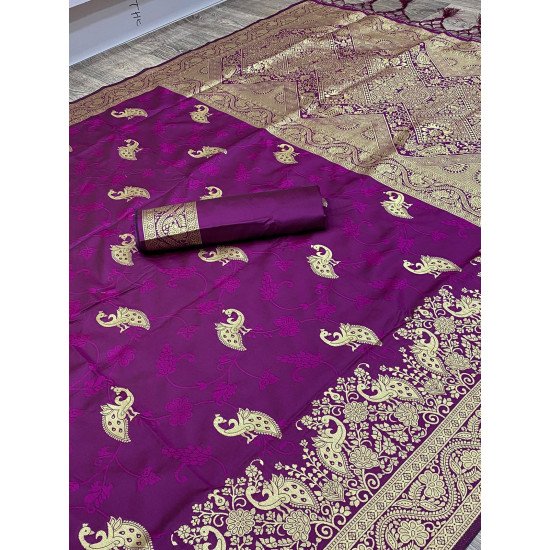 Stylish peacock purple paithani litchi silk sarees 