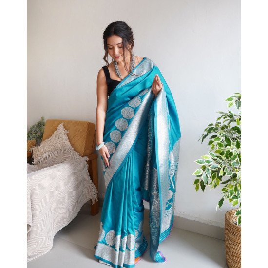 Rich soft banarasi silk saree with silver zari weaving 