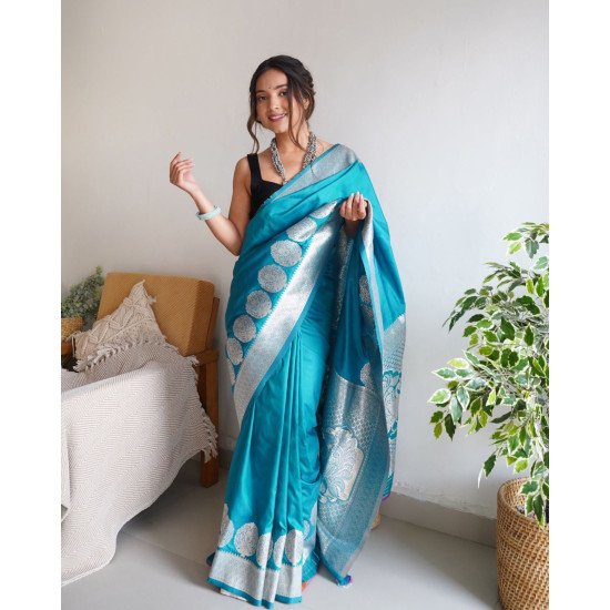 Rich soft banarasi silk saree with silver zari weaving 