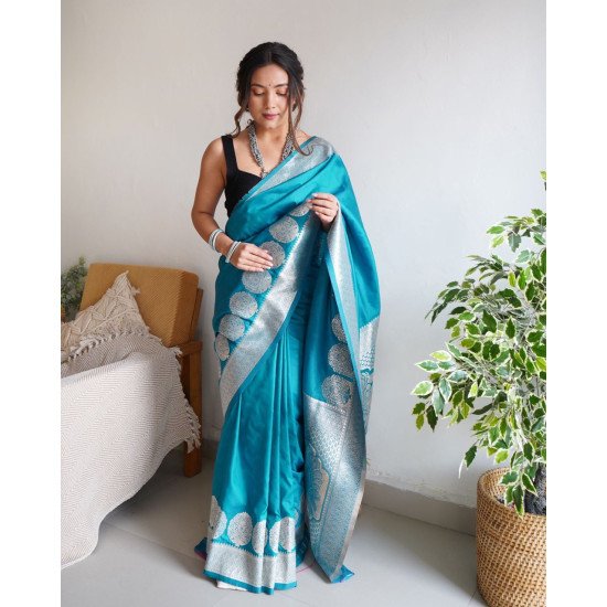 Rich soft banarasi silk saree with silver zari weaving 