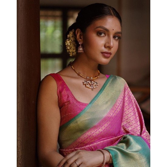 New Pinkish lychee silk saree for wedding 