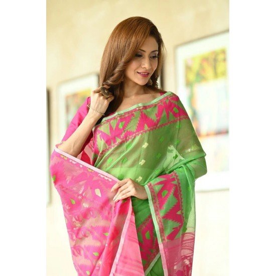 Persian Green Kanjivaram Silk Saree Woven with Silver &